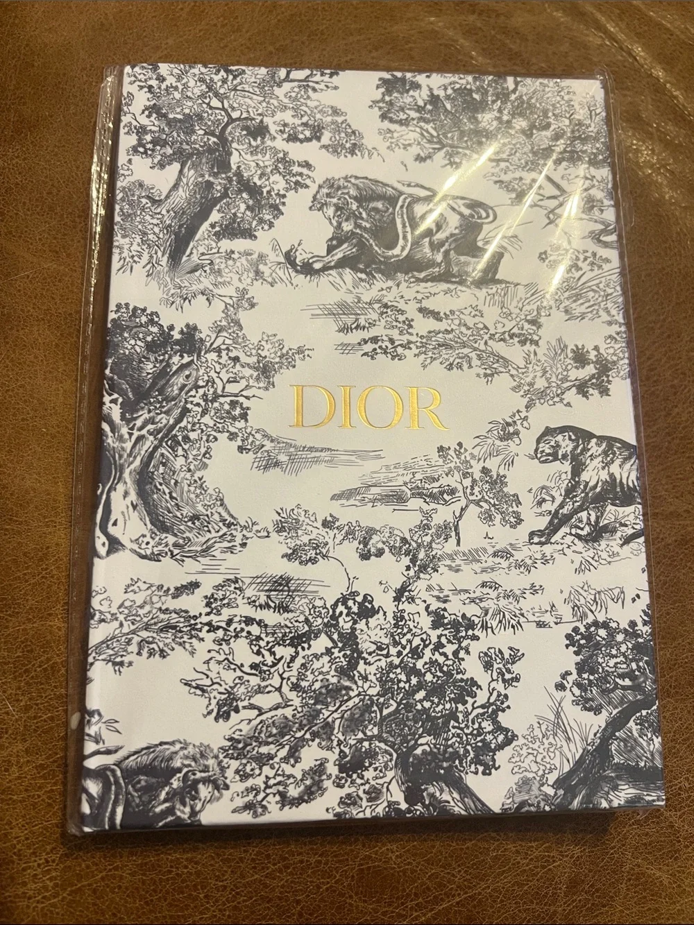 Designer like Dior Black & White Toile Hardcover Notebook with Gold Logo